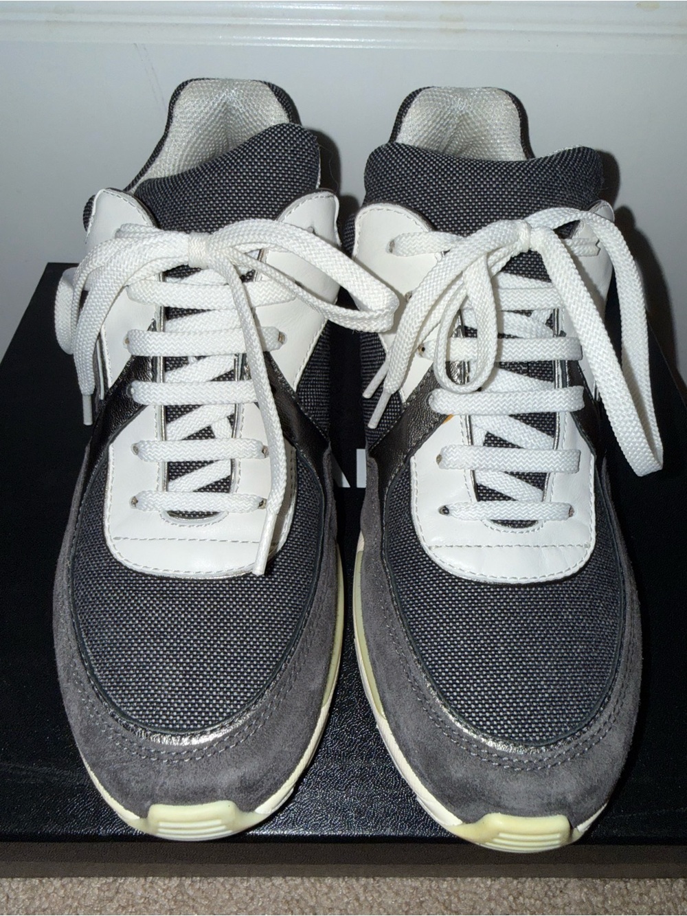 Chanel Grey and White Casual Sneakers